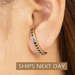 Ear Lobe Black Diamond Cuff Earrings, Suspender Earrings, Dainty stud lobe cuff, , Minimalist Earrings Gift For Women