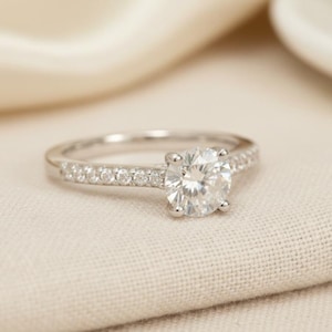 Petite Pave Cathedral Engagement Ring, Solitaire Engagement Ring, Anniversary Ring Gift for Women, Promise Ring