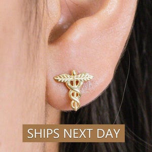 Caduceus Stud Earrings, Medical Symbol Earrings, Caduceus Medical Jewelry, Earrings for Doctor Nurse