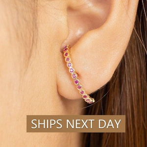 Ear Lobe Ruby Cuff Earrings, Suspender Earrings, Dainty Stud Lobe Cuff, June Birthstones Gift, Last Minute Gifts