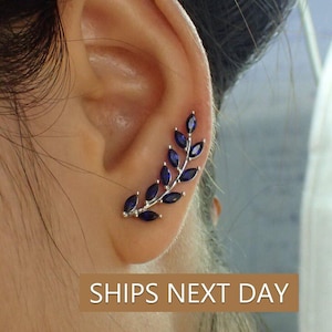 Blue Sapphire Earring Climber / Marquise Ear Crawlers Earrings / Ear Climber Earrings / Bridesmaid Gift