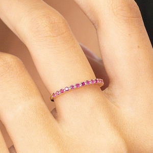 Shared Prong Ruby Wedding Band, July Birthstone Ring, Classic Wedding Ring, Women Wedding Band, Anniversary Ring