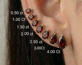 Teardrop Garnet Stud Earrings, Pear Cut Minimalist January Birthstone Jewelry, Dainty Red Gemstone Earring Gift for Her