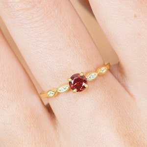 Garnet and Diamond Engagement Ring, January Birthstone, Garnet Ring, 18k Gold Unique Promise Ring, Marquise Ring