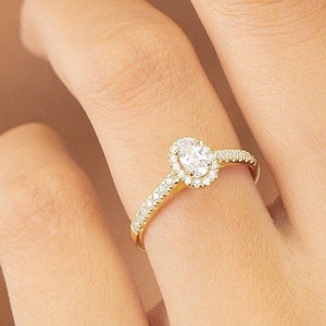 Pave Halo Diamond Engagement Ring, Oval Engagement Ring, Anniversary Ring Gift for Women, Promise Ring, Bridal Ring
