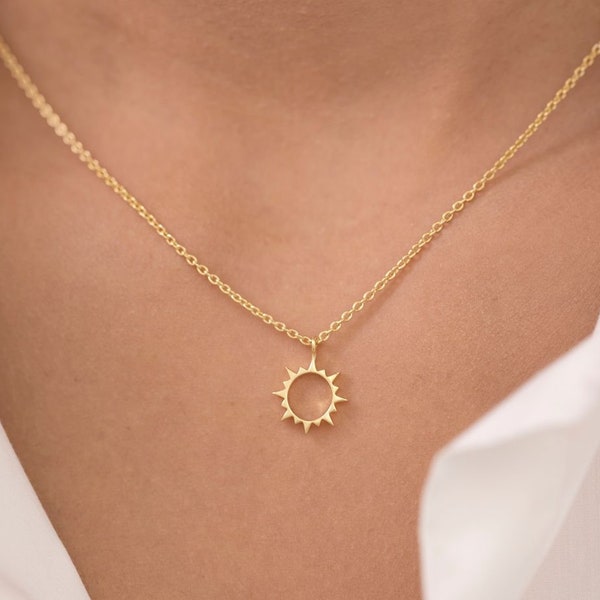 Sun Pendant Necklace, Sunshine Necklace, Minimalist Sunburst Necklace, Dainty Necklace for Women