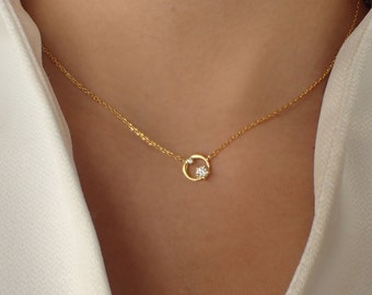 Minimalist necklace GIft for Her Circle Necklace Daily Gold Circle necklace Women/' s Necklaces Geometric Jewelry Delicate Jewerly