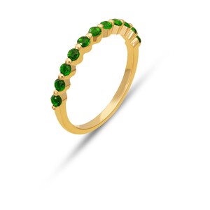 2.0 mm Single Prong Emerald Ring, May Birthstone, Half Eternity Stackable Band, Emerald Wedding Band, Stacking Ring