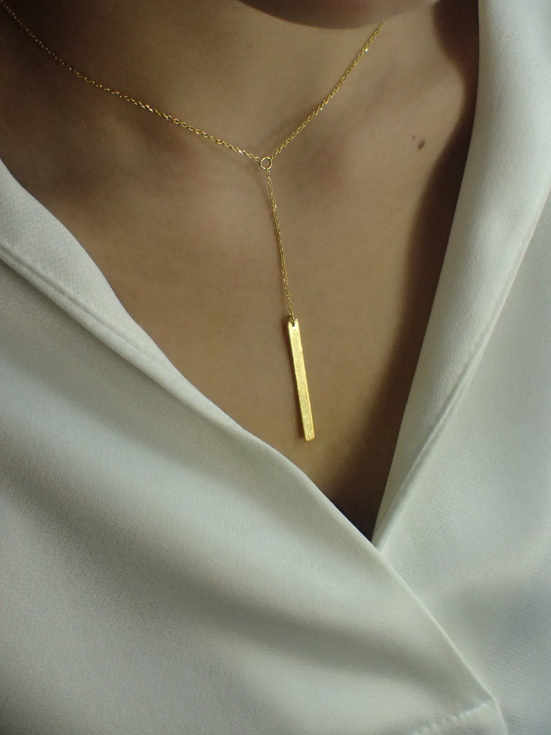 Dainty Bar Necklace Skinny Vertical Bar Silver Gold plated Necklace Simple Everyday Necklace Bridesmaids Gift