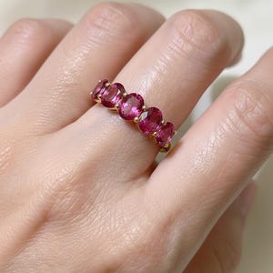 Pink Tourmaline Wedding Band 3.50ctw Round Cut 7 Stone Anniversary Ring Pink Gemstone Eternity Band October Birthstone image 17