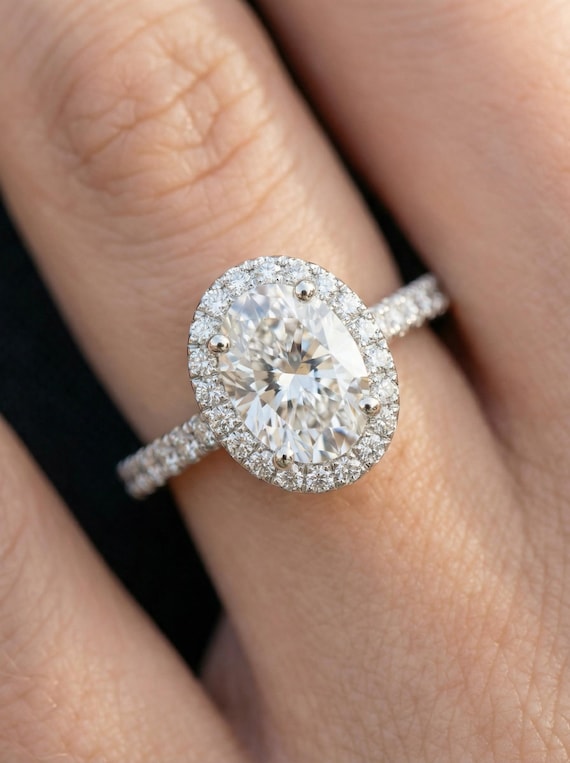 1.25 CT Diamond Halo Engagement Ring, Oval Engagement Ring  display picture 1