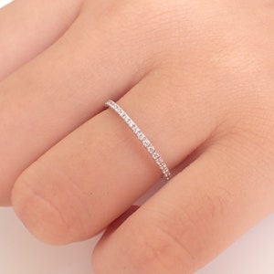 Micro Pave Diamond Wedding Band, Full Eternity Band in 14k Solid Gold, Thin Dainty Band, VS E-F Diamond Band