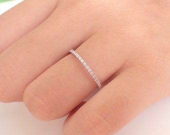 Micro Pave Diamond Wedding Band, Full Eternity Band in 14k Solid Gold, Thin Dainty Band, VS E-F Diamond Band