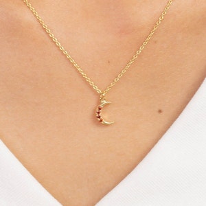Crescent Moon Garnet Necklace, January Birthstone Necklace, Unique Necklace Gift for Women, Crescent Charm