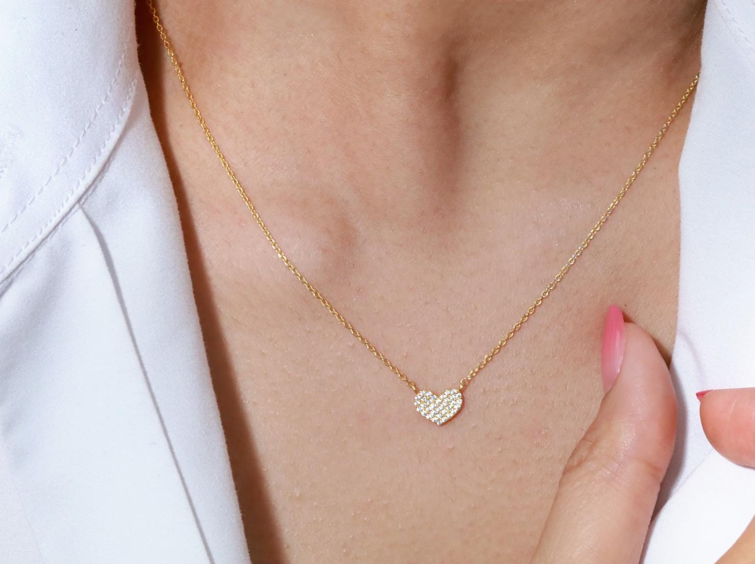 Seelove Collana con ciondolo a forma di cuore in moissanite
