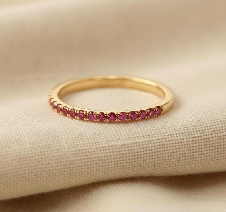 Ruby Wedding Band, Solid Gold Half Eternity Band, July Birthstone Ring ...
