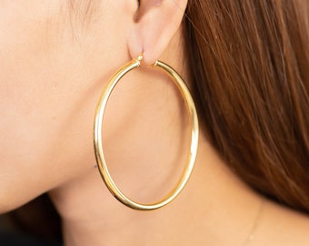 60mm Oversized Hoop Earrings, Thick Earring for Women, Plain Bold Classic Hoops Earrings, In Stock