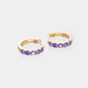 Five Stones Amethyst Hoop Earring, February Birthstone Gifts, Huggie Hoops, Minimal Hoop Earring