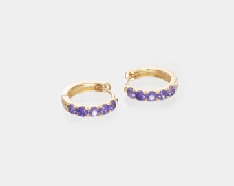 Five Stones Amethyst Hoop Earring, February Birthstone Gifts, Huggie Hoops, Minimal Hoop Earring