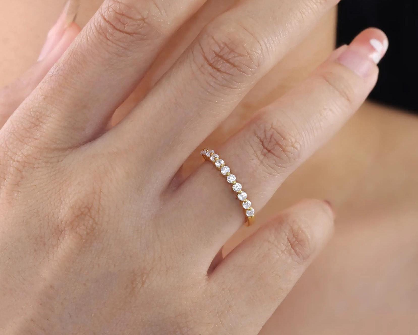 2.0 MM Single Prong Wedding Band / Floating Bubble Prong Stackable Band / Diamond Wedding Band / Matching Band Gift for Her
