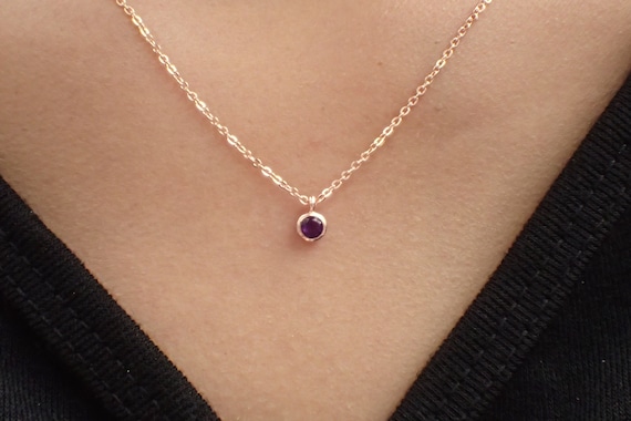 14k Rose Gold Amethyst Necklace February Birthstones Gift Natural Gemstone 3.5 MM Bezel Set Necklace