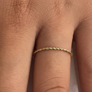 Twisted Ring in 14k Solid Gold, 1.2mm Wisper Thin Rope Infinity Band, Dainty Stacking Band, Twisted Skinny Band, Valentine's Day Gift