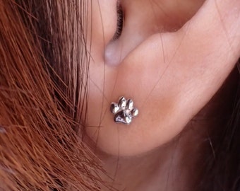 Cat Paw Earrings / Sterling Silver Stud Earrings / Small Paw Print Studs / Pet Lover Gift / Minimal Earrings / In Stock