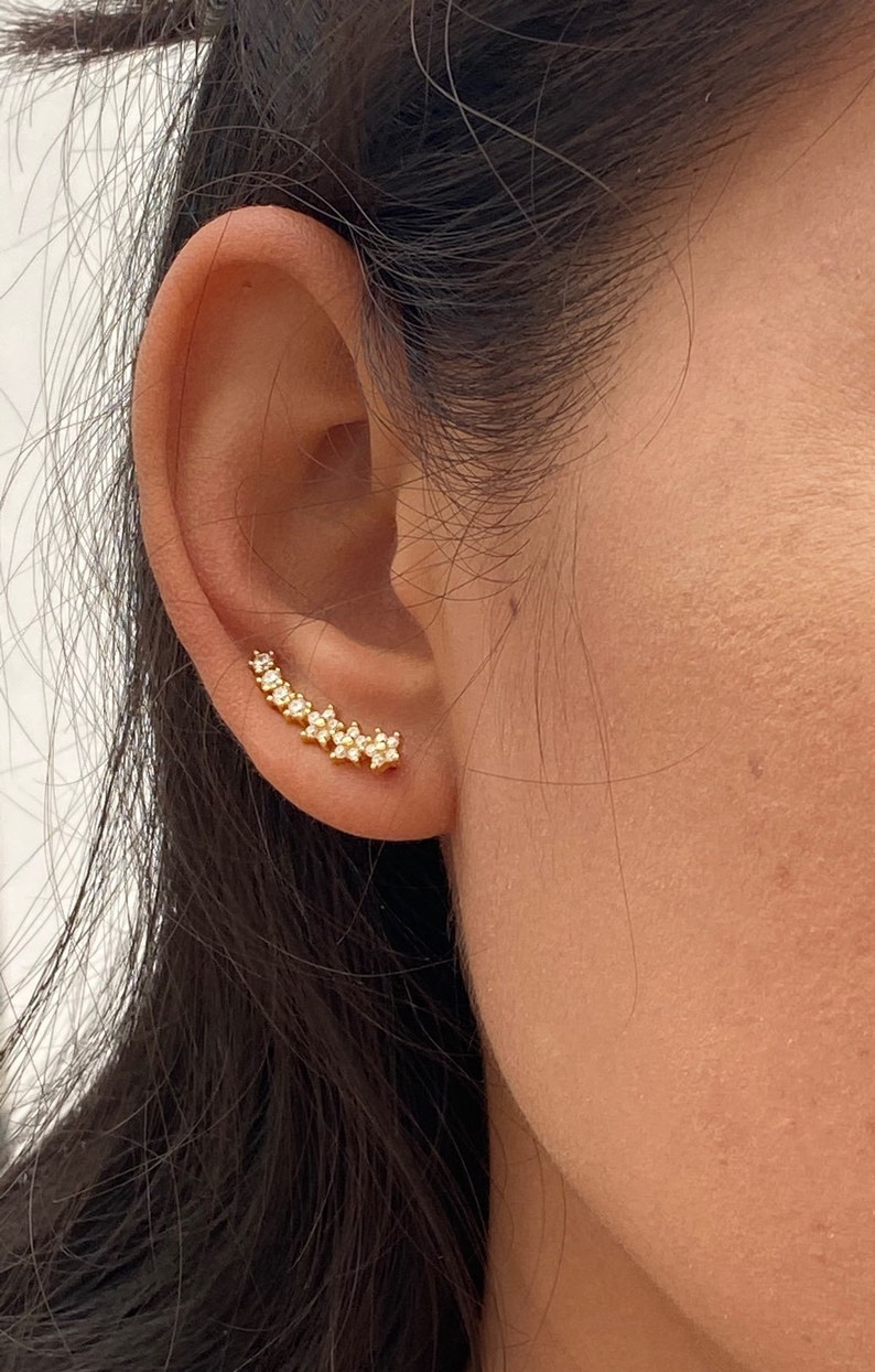 Celestial Star Ear Climber Earrings / Dainty Vine Ear Climbers Etsy