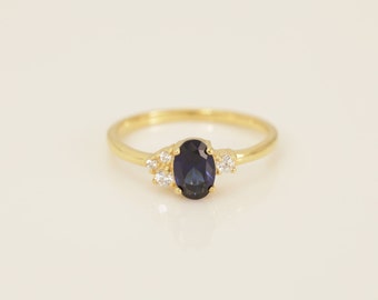 Oval Cut Cluster Blue Sapphire Engagement Ring, September Birthstone Ring, Cluster Wedding Ring, Bridal Promise Ring