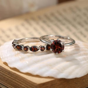 Dainty Garnet Eternity Ring | 14K Gold Stacking Band | January Birthstone Marquise & Round Red Gemstone Delicate Wedding Anniversary Gift image 5