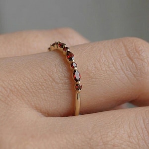 Dainty Garnet Eternity Ring | 14K Gold Stacking Band | January Birthstone Marquise & Round Red Gemstone Delicate Wedding Anniversary Gift image 19