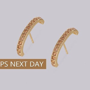 Citrine Curve Bar Stud Earrings, November Birthstone Gifts, Suspender Cuff Stud Earrings, Dainty Earrings Gift For Women