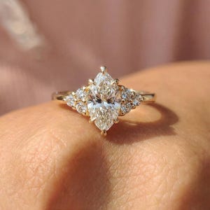 1ct Marquise Moissanite Engagement Ring Set, Marquise Diamond Wedding Ring Set, Promise Ring for Woman, 14K Solid Gold Anniversary Ring Set image 6