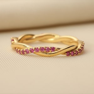 Ruby Infinity Wedding Ring / Ruby Wedding Band / Infinity Knot Ring / Full Eternity Band in 14K Solid Gold / July Birthstone Band image 3