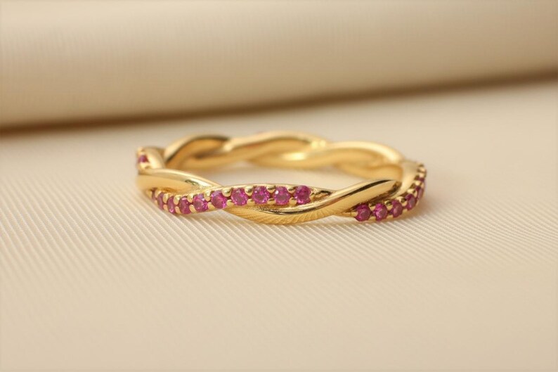 Ruby Infinity Wedding Ring / Ruby Wedding Band / Infinity Knot Ring / Full Eternity Band in 14K Solid Gold / July Birthstone Band image 3