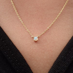 Opal Necklace, 14k Solid Gold Minimalist Necklace, October Birthstones Gift, Bridesmaid Gift, Prong Set Necklace