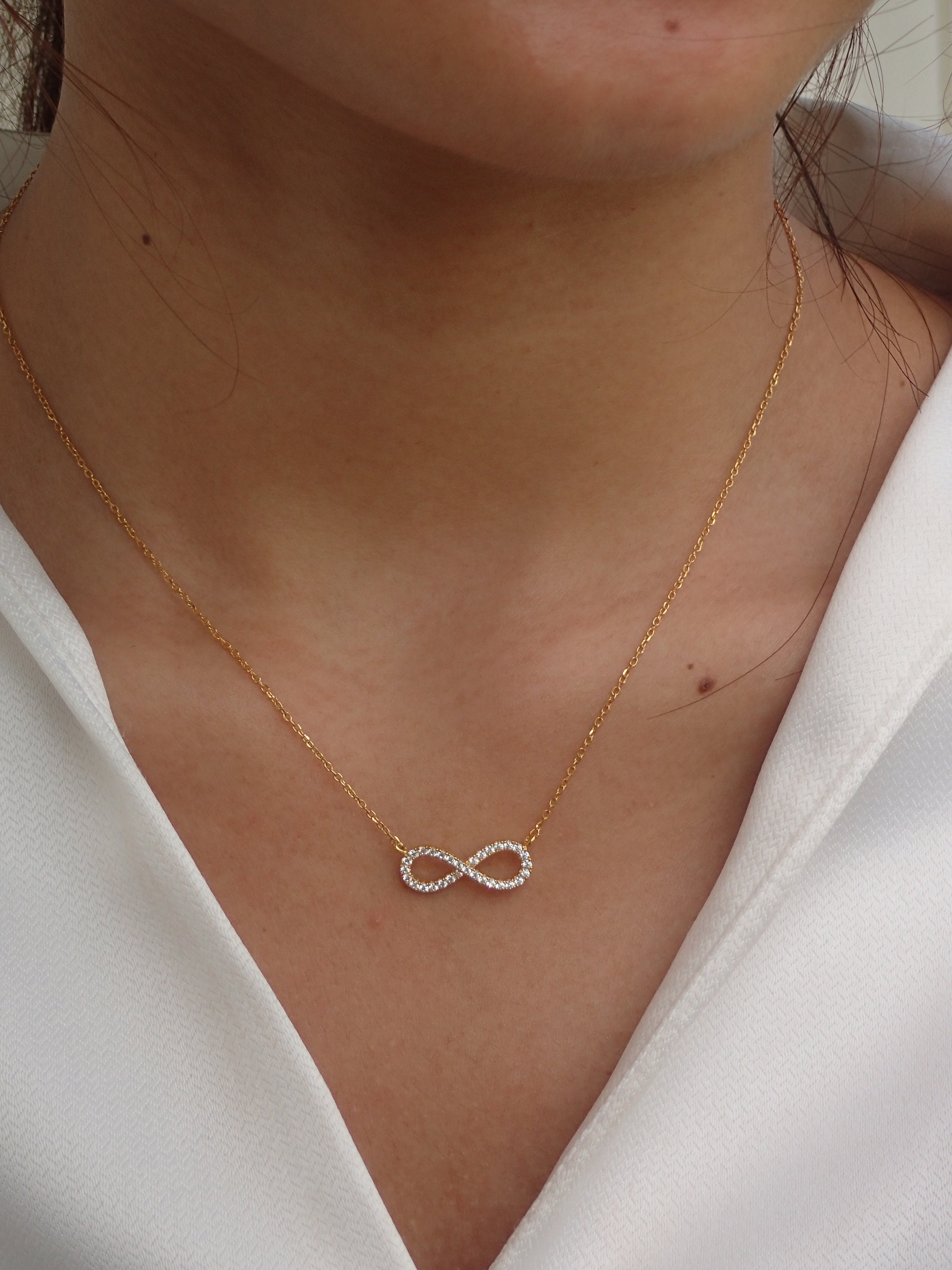 Double-Mounted 14k Rose Gold Diamond Heart Infinity Necklace, 16