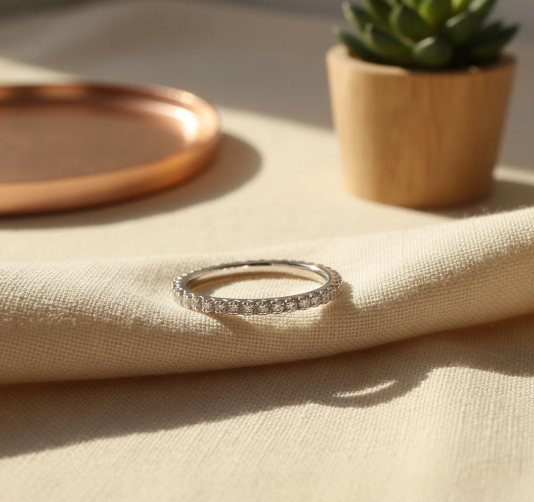 Diamond Wedding Band, 14k Solid Gold Stackable Ring, Full Eternity Band ...