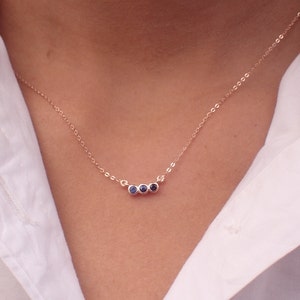 Three Stone Sapphire Bezel Set Necklace, Tri Stone Necklace, 14k Gold Bezel Set, September Necklace