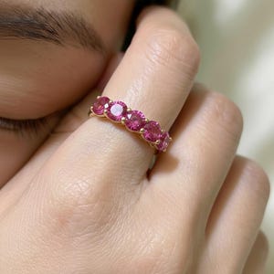 Pink Tourmaline Wedding Band 3.50ctw Round Cut 7 Stone Anniversary Ring Pink Gemstone Eternity Band October Birthstone image 15