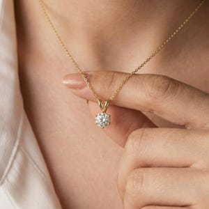 Dainty Gold Moissanite Solitaire Necklace | Brilliant Round Moissanite Pendant | Elegant Everyday Jewelry | Anniversary Gift for Her image 13