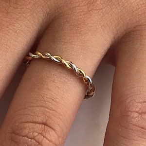 2.0 MM Twist Infinity Ring, 14k Solid Gold Two Tone Ring, Twisted Skinny Wedding Band, Thin Dainty Band, Rope Infinity Band image 8