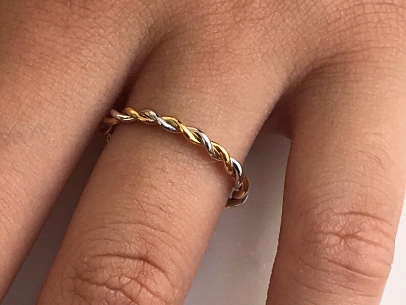 2.0 MM Twist Infinity Ring, 14k Solid Gold Two Tone Ring, Twisted Skinny Wedding Band, Thin Dainty Band, Rope Infinity Band image 8