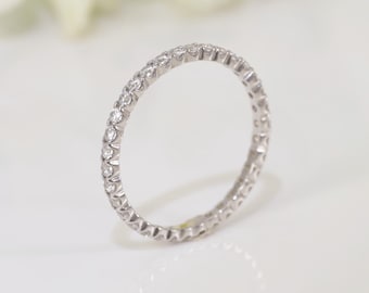 1.5mm Fishtail Diamond Eternity Ring, Fishtail Diamond Wedding Band, Full Eternity Diamond Stackable Ring Gift for Women