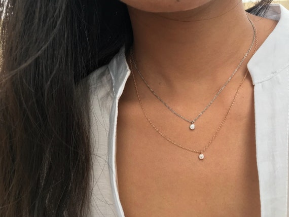 Buy Diamond Necklace / 14k Gold Diamond Necklace 0.23CT / Delicate  Solitaire Necklace / Dainty Diamond Pendant / Gold Diamond Pendant /floating  Online in India - Etsy