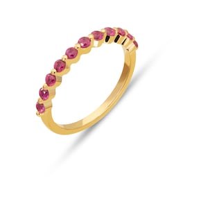 2.0 mm Single Prong Ruby Ring, July Birthstone, Half Eternity Stackable Band, Ruby Wedding Band, Stacking Ring