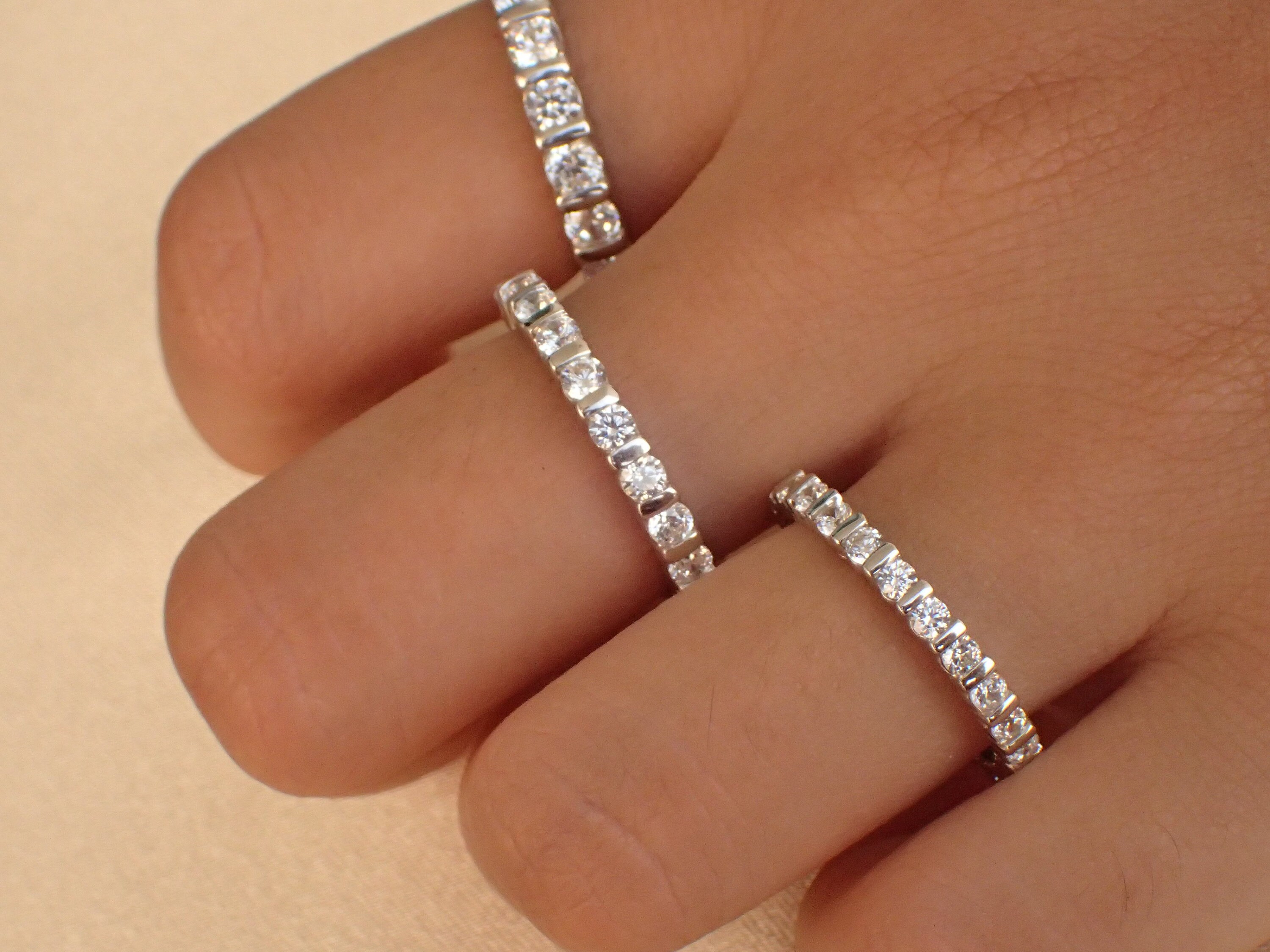 バーセッティングダイヤモンド結婚指輪、14Kソリッドゴールド バーセッティングダイヤモンド結婚指輪、14Kソリッドゴールド