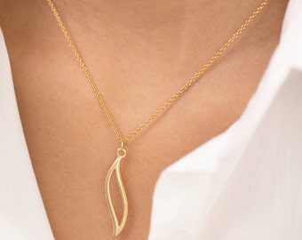 Collana con ciondolo a foglia, collana con ciondolo a foglia, delicata collana con ciondolo floreale, collana da sposa, gioielli naturali