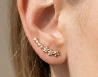 Star Ear Climber Earrings / Flower Dainty Vine Ear Climbers / Ear Crawlers Earrings / Bridesmaid Gift / In Stock
