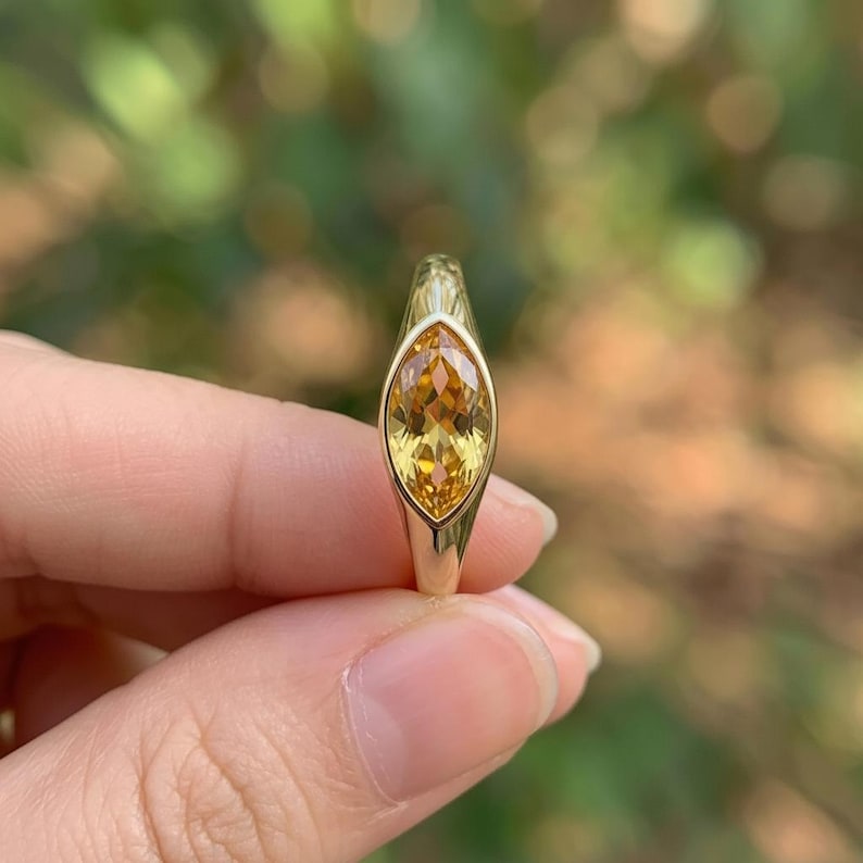 1.5ct Marquise Bezel Citrine Ring, 14K Solid Gold Signet Engagement Ring, Minimalist Pinky Promise Gift, November Birthstone Ring image 8